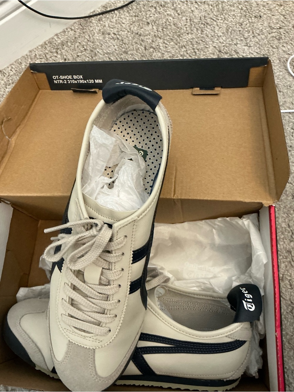 Onitsuka Tiger by Asics Mexico 66 Sneakers - Beige with Navy Stripes - Picture 2 of 5